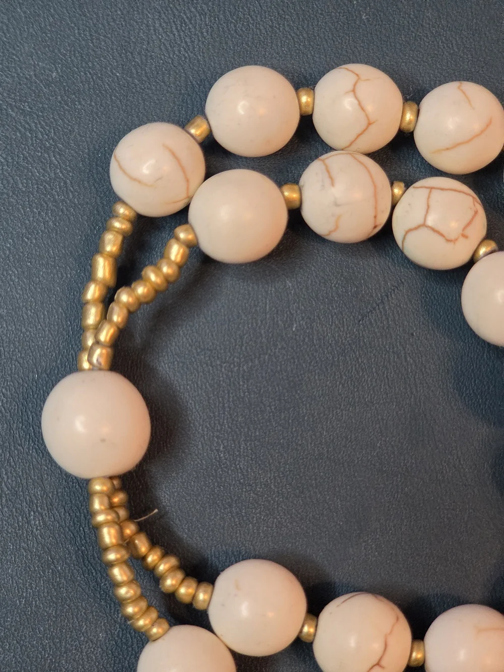 Beige Marble Stretch Bead Bracelet with Gold Accents